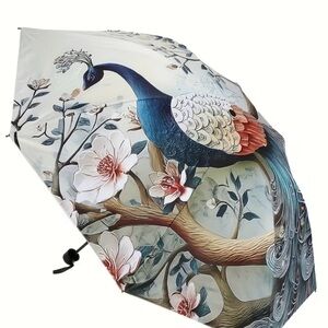 Peacock Print Umbrella with Floral Design